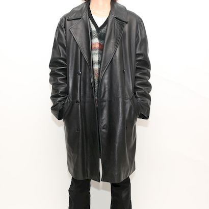 ☆アニエスベー ヴィンテージ ダブル レザーコート ジャケット 黒 フランス製 ☆アニエスベー ヴィンテージ ダブル レザーコート ジャケット