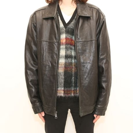 DOCKERS Black Leather Jacket Loose Silhouette