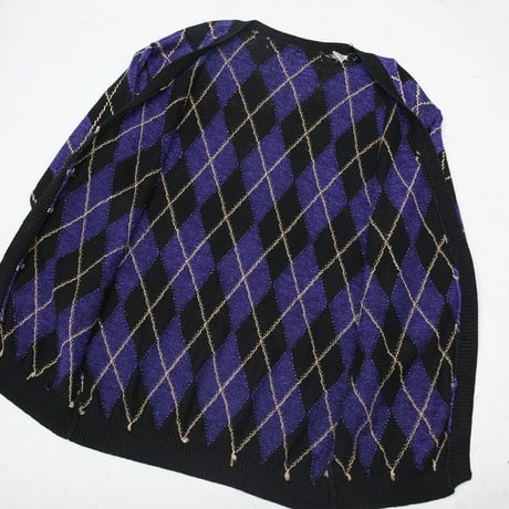 Argyle Pattern Lame Knit Cardigan