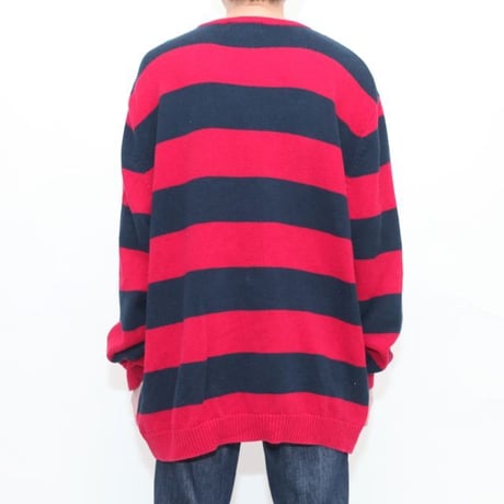 CHAPS Border Cotton Kint Sweater