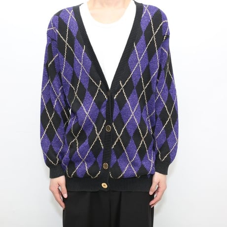 Argyle Pattern Lame Knit Cardigan