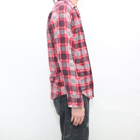 70s Plaid Print Flannel Open Collar Shirt