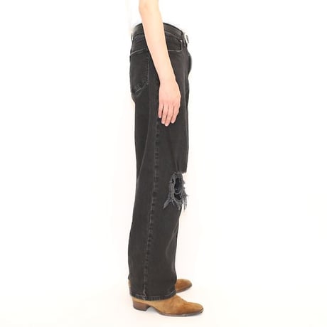Black Denim Damage Baggy Pants