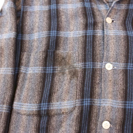 60's Open Collared Check Wool L/S Shirt