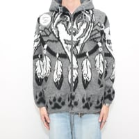Artesanias Tuntaquimba Native Wolf Pattern Wool Knit Hooded Jacket