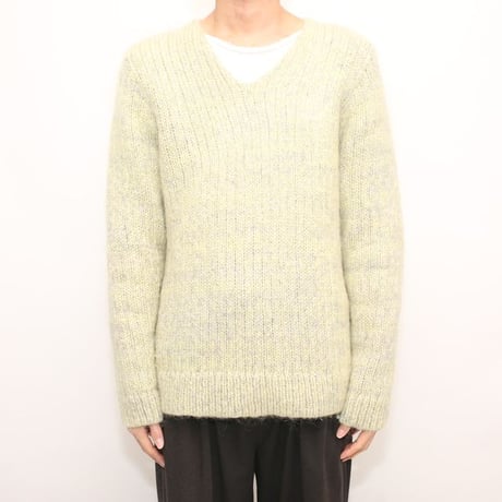 Mohair Blend V-Neck Knit Sweater Made in France