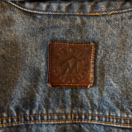 Marlboro Leather Collared Denim Jacket Loose Silhouette