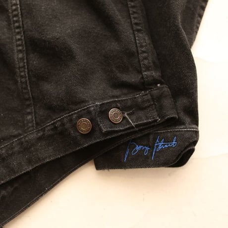 Leather Collared Black Denim Jacket Loose Silhouette