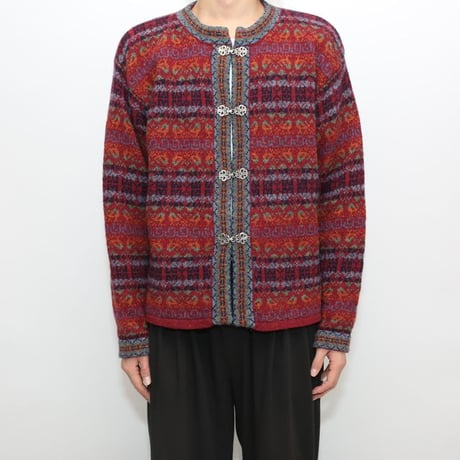 Patterned Wool Knit Cardigan