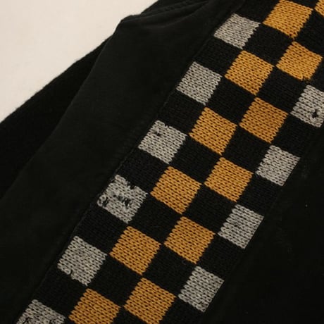 Vintage Wool × Suede Leather Checkerboard Design Cardigan