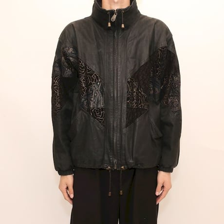 Patchwork Design Black Leather Jacket