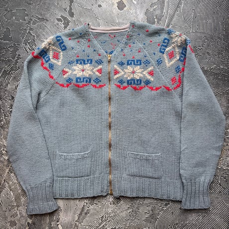 60s Zip-up Nordic Knit Cardigan