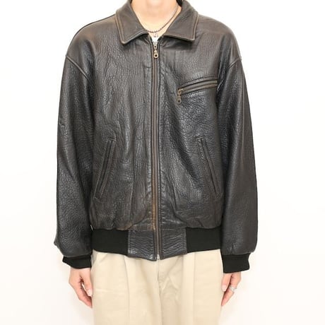 Euro Vintage Rib Leather Jacket Black