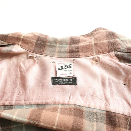 60's Open Collared Plaid  Wool L/S Shirt