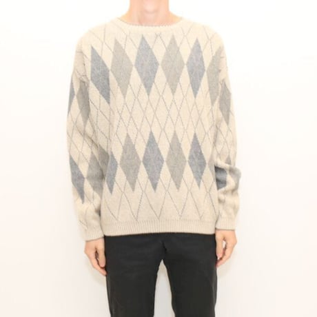 Cotton×Acrylic Argyle Knit Sweater