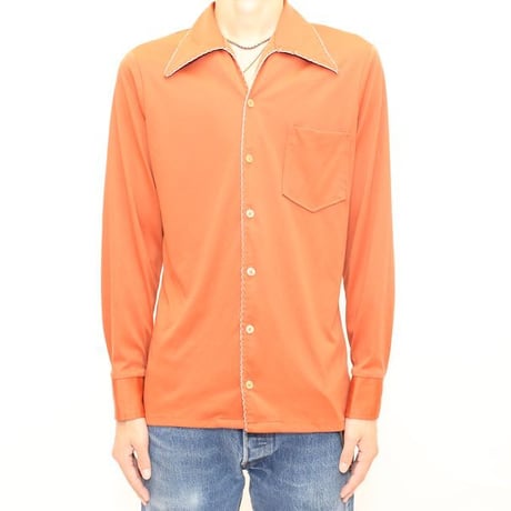 70's Open Collared Polyester L/S Shirt