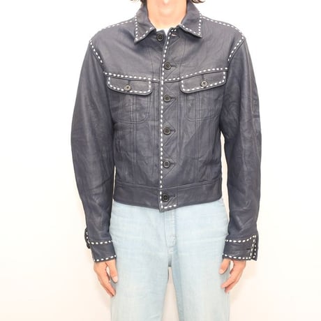 Stitch Design Leather Trucker Jacket
