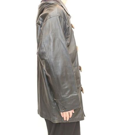 Black Leather Hooded Coat