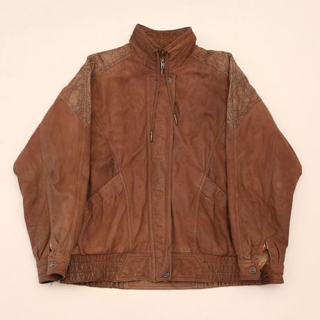 Patchwork Design Brown Leather Jacket