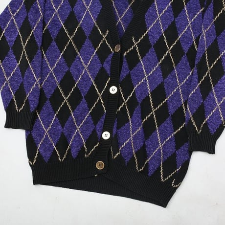 Argyle Pattern Lame Knit Cardigan