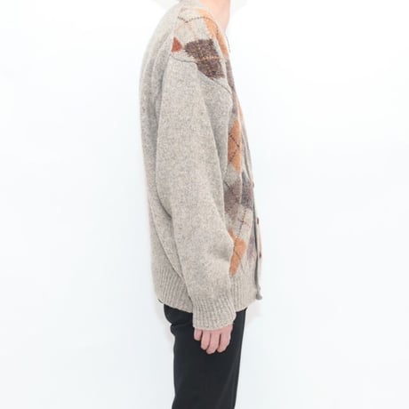 Argyle Pattern Wool Knit Cardigan MADE IN IRELAND