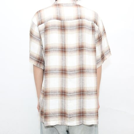 Ombre Checked Open Collar Linen×Rayon S/S Shirt