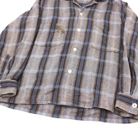 60's Open Collared Check Wool L/S Shirt
