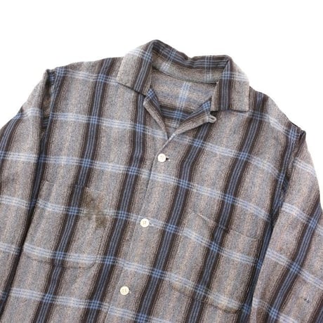 60's Open Collared Check Wool L/S Shirt