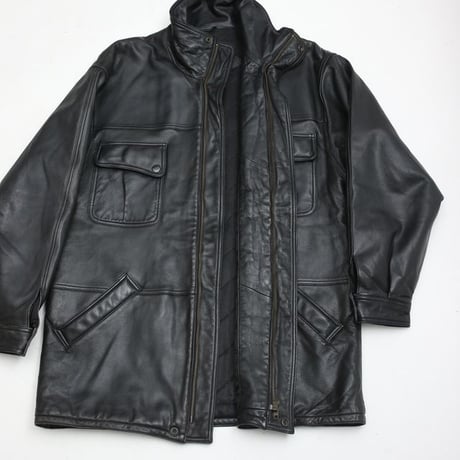Stand up Collar Black Leather Jacket