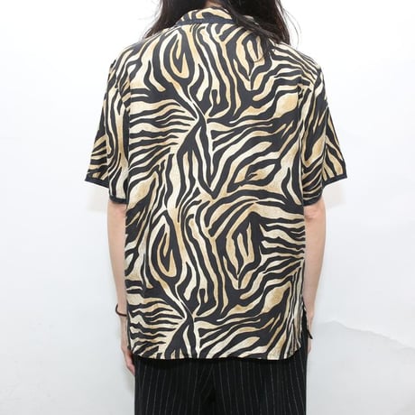Zebra Pattern Open Collar Silk S/S Shirt