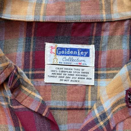 60-70s "Golden Key" Rayon Loop Shirt