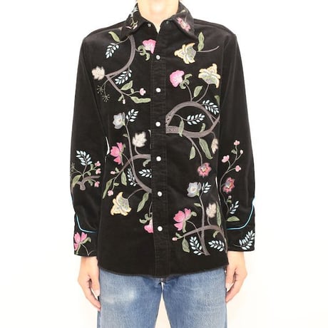 Flower Embroidery Corduroy Western L/S Shirt