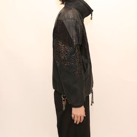 Patchwork Design Black Leather Jacket