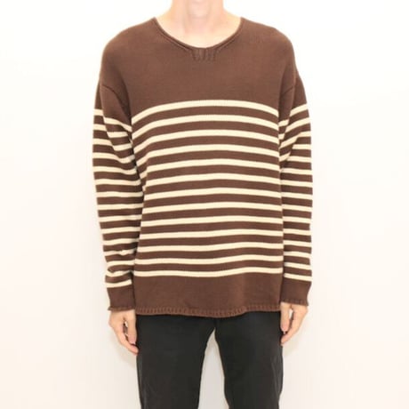 Border Cotton Knit Sweater