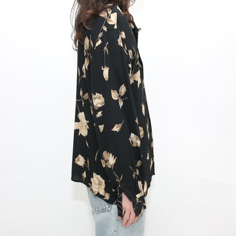 Flower Pattern Open Collared Rayon Shirt