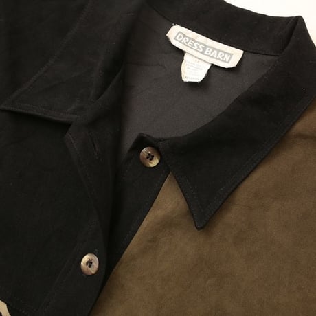 Patchwork Design Open Collar Fake Suede L/S Shirt