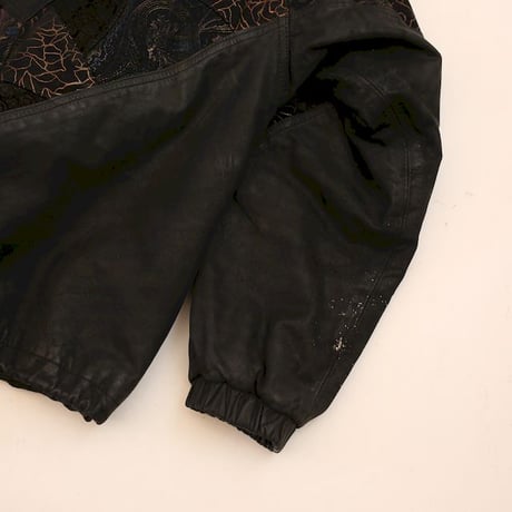 Patchwork Design Black Leather Jacket