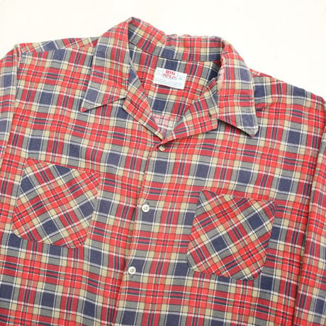 70s Plaid Print Flannel Open Collar Shirt