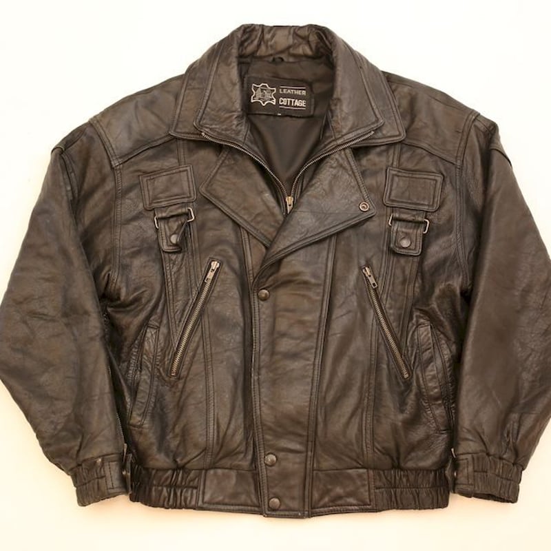 Layered Gimmick Black Leather Jacket | Strato