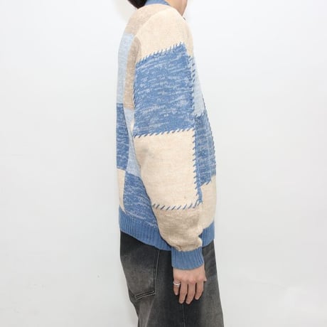 Janzen Patchwork Design Cotton Ramie Knit Sweater
