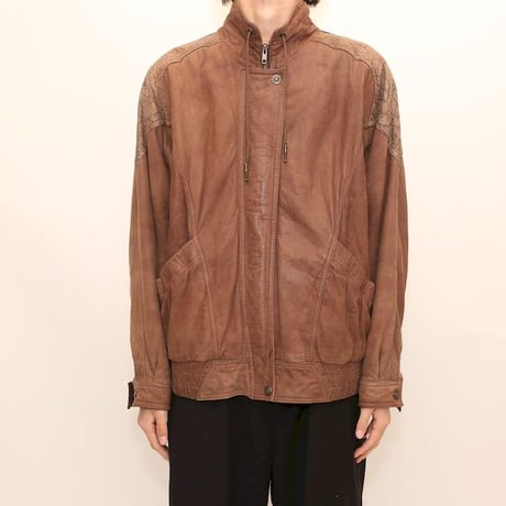 Patchwork Design Brown Leather Jacket