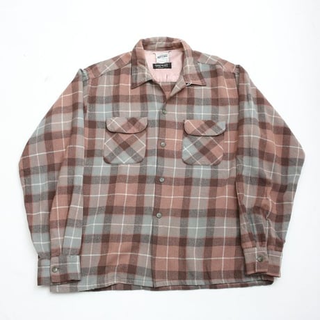 60's Open Collared Plaid  Wool L/S Shirt
