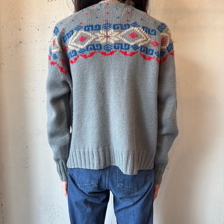 60s Zip-up Nordic Knit Cardigan