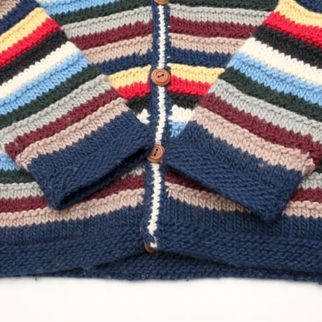 Multi Border Pattern Wool Knit Cardigan