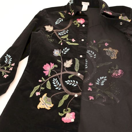 Flower Embroidery Corduroy Western L/S Shirt