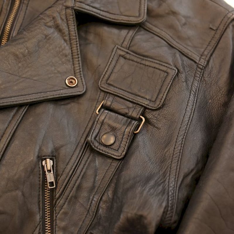 Layered Gimmick Black Leather Jacket | Strato
