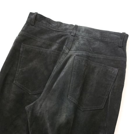 Black Suede Leather Slim Pants
