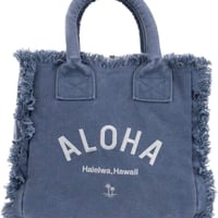 ハワイアン フリンジトートバッグ ハワイアン雑貨 ハレイワ HALEIWA ALOHA刺繍 ミニトートバッグ（ブルー）