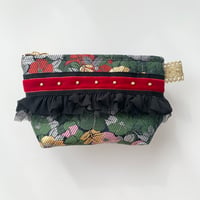 ポーチマチ付き（silver redflower 西陣織 ・ Black red  ribbon)