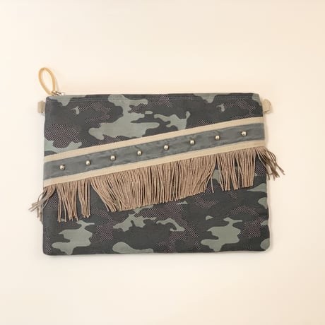 クラッチバッグ（Japan camouflage西陣織・beigegray ribbon）